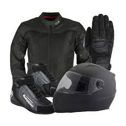 Pack équipement moto complet : casque intégral, blouson Shift, bottes noires et gants