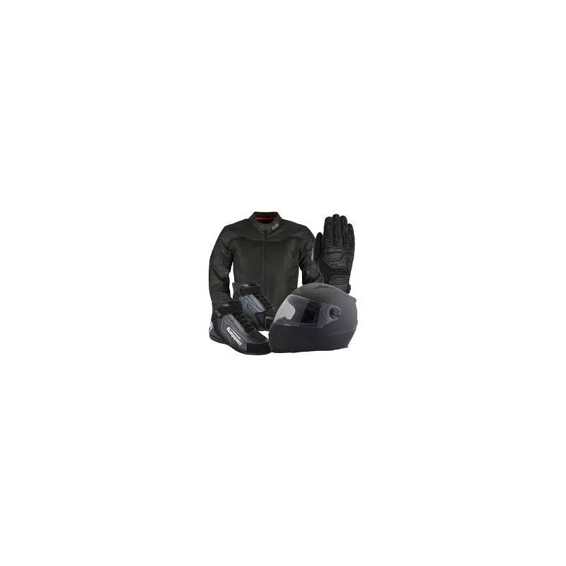 Pack équipement moto complet : casque intégral, blouson Shift, bottes noires et gants