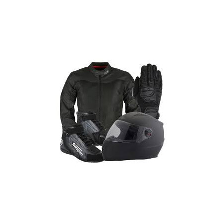 Pack équipement moto complet : casque intégral, blouson Shift, bottes noires et gants