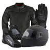 Pack équipement moto complet : casque intégral, blouson Shift, bottes noires et gants